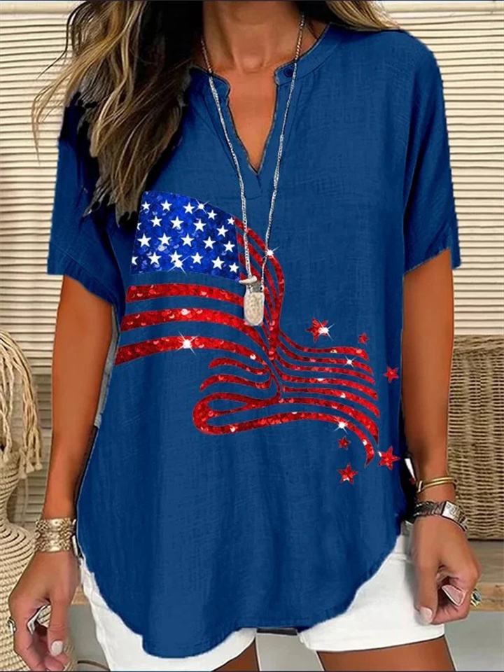 Summer Women's New Loose Printed Round Neck Casual Large Size Shirt