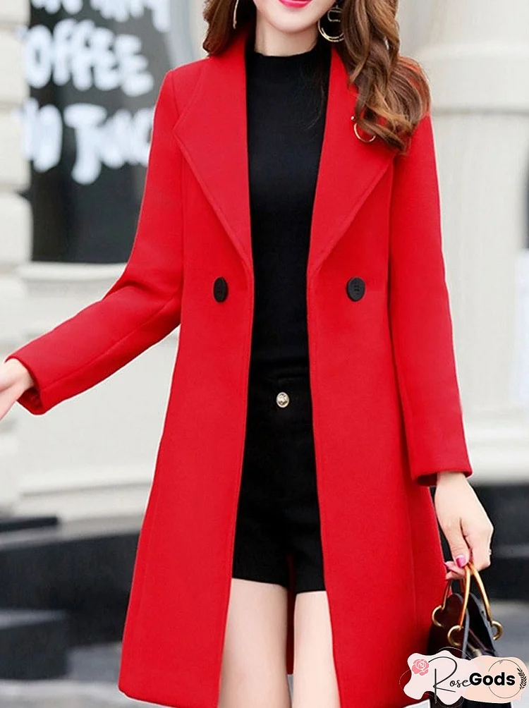 Fold-Over Collar Plain Outerwear