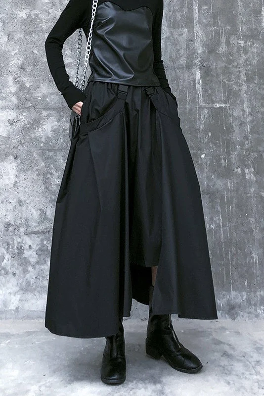 Cool Black Irregular Hem Double Layered Detachable Skirt