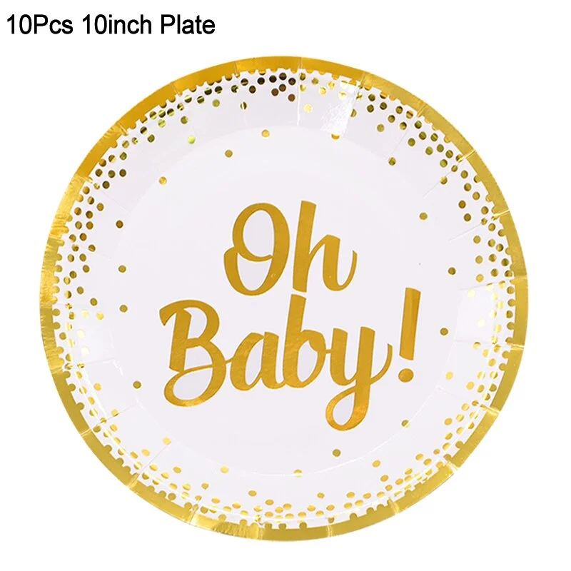Oh Baby Gold Dot Disposable Tableware Set Boy Girl Baby Shower Favor Gender Reveal Balloon Banner Kids Birthday Party Decoration