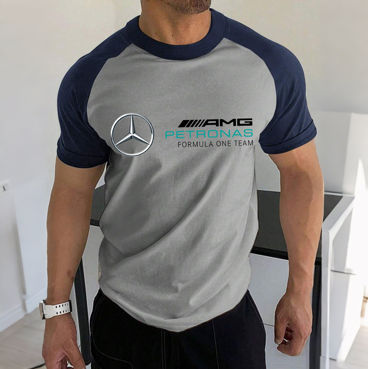 Men's Racing Logo Print Contrast Color Short Sleeve T-Shirt / TECHWEAR CLUB / Techwear