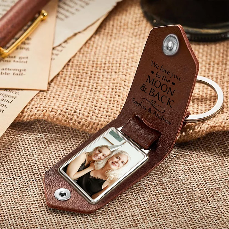 Personalized Leather Keychain Custom Photo & 2 Names Keychain Gifts For Her - Best Mom Ever