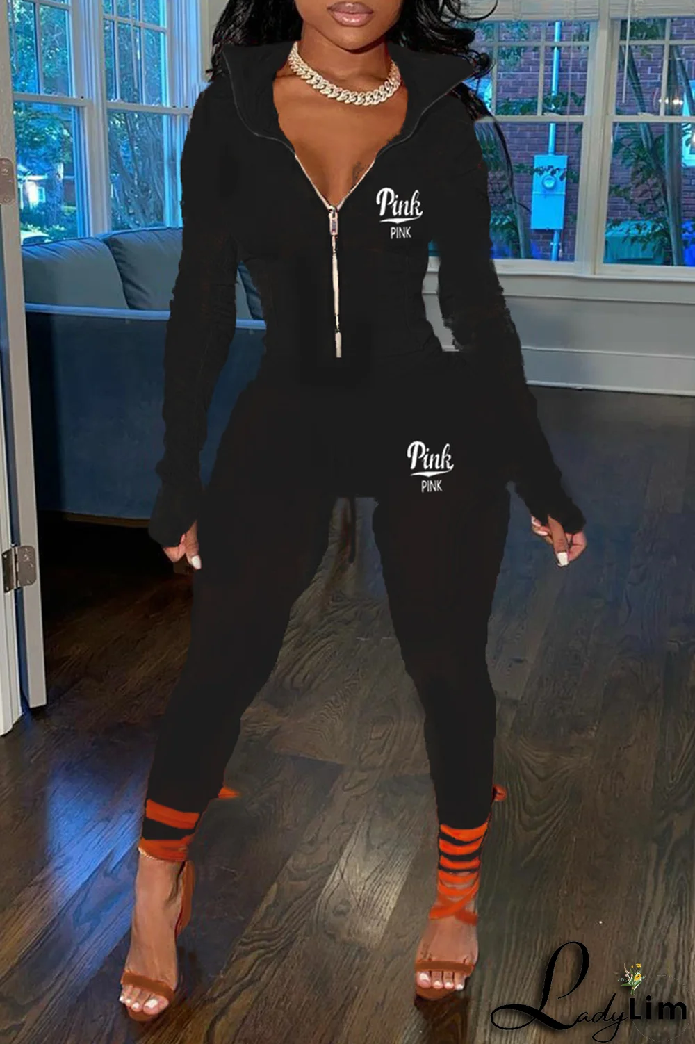 Red Fashion Print Patchwork Turndown Collar Long Sleeve Two Pieces