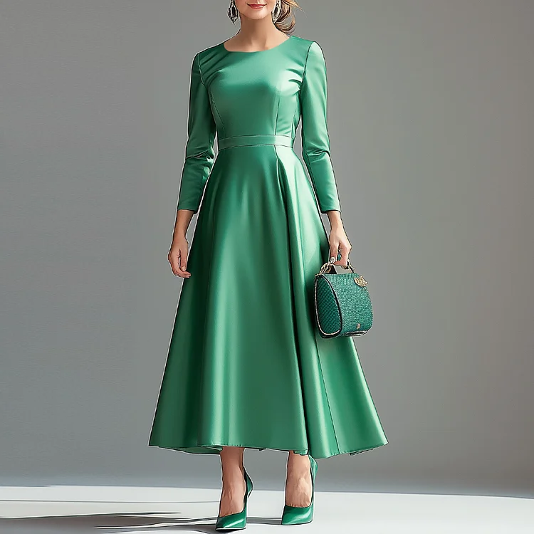 Ursime Formal  Crew Neck 3/4 Sleeve Satin Maxi Dress