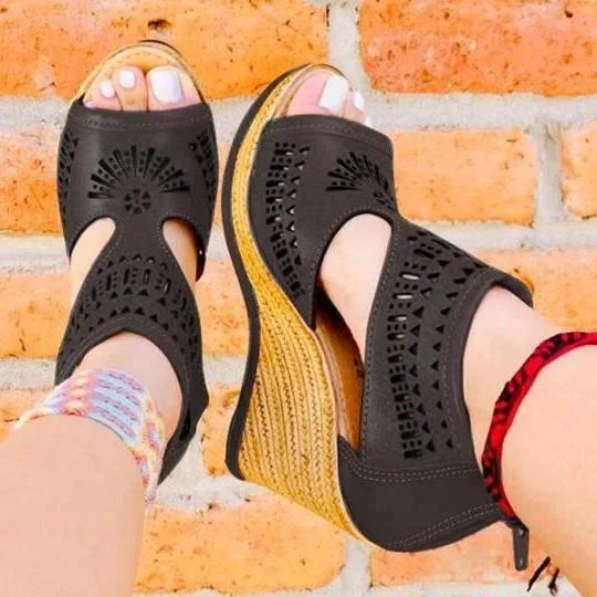 Women's Fashion Laser-Engraved Wedge Sandals