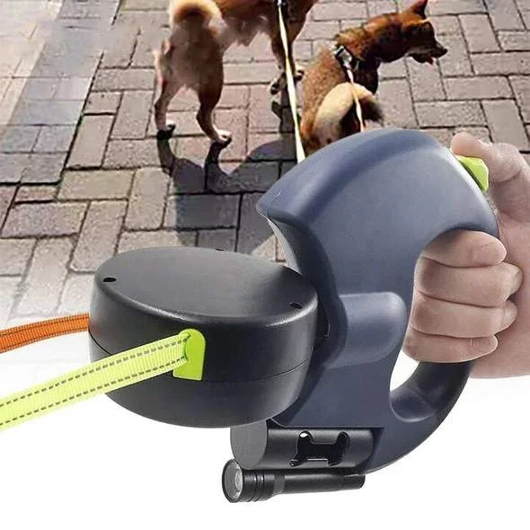 Anti-entanglement double dog leash with LED light