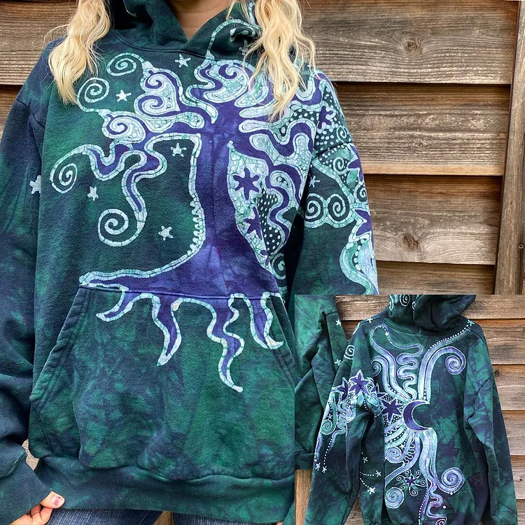 Retro Energy Tree Ethnic Tribal Graphic Print Hoodie