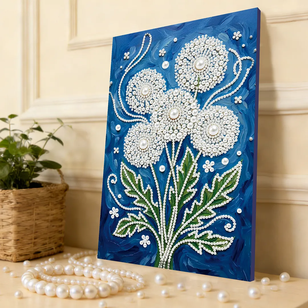 Dandelion Vase DIY Pearl Painting Art Kits With Frame Pearl Gem Paintings Picture Arts Craft 20x30cm for Adults Beginners Home Wall Decor