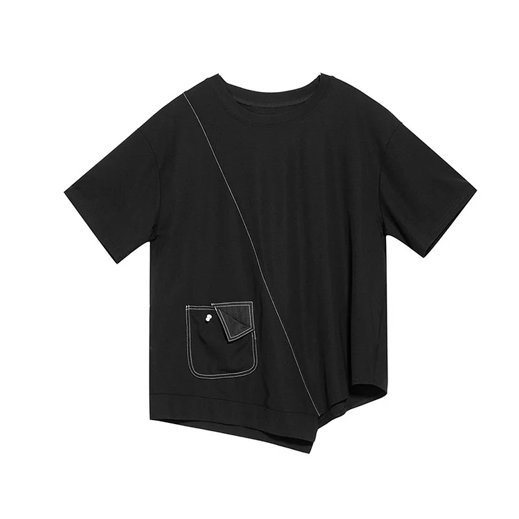 Niche Design Splicing Short Sleeve Round Neck T-shirt - yankia