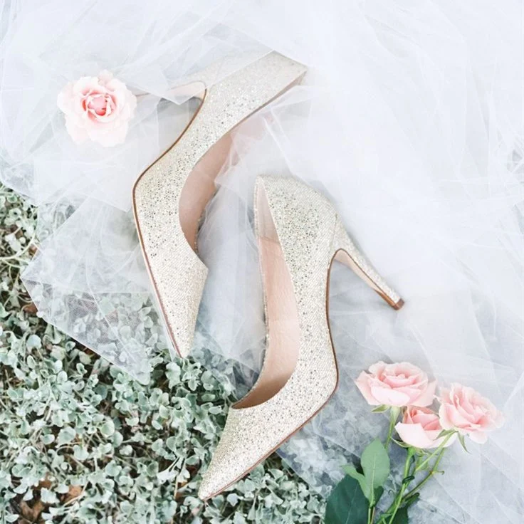 Glitter Low-Cut Upper Stiletto Heel Wedding Shoes Vdcoo