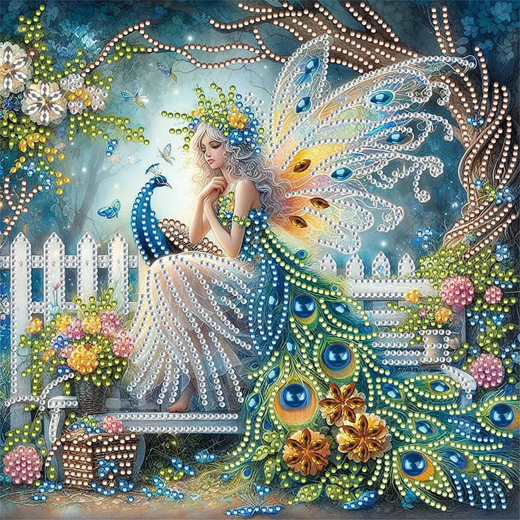 Butterfly Girl And Peacock 30*30cm (Canvas) Special Shaped Drill Diamond Painting gbfke