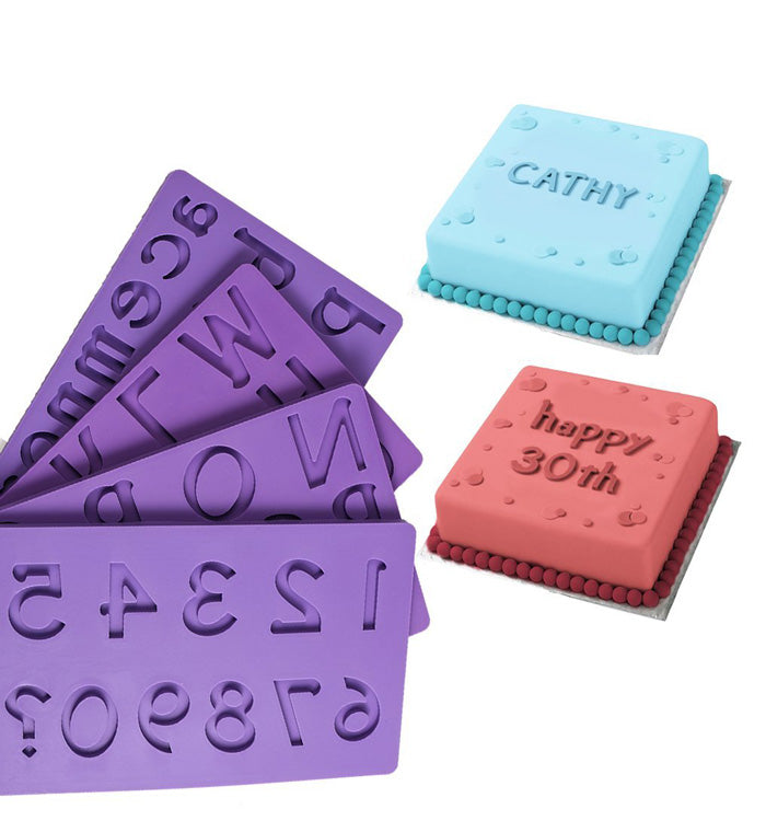 4Pcs Number Alphabet Letters Silicone Fondant Mat Mould Cake Decoration