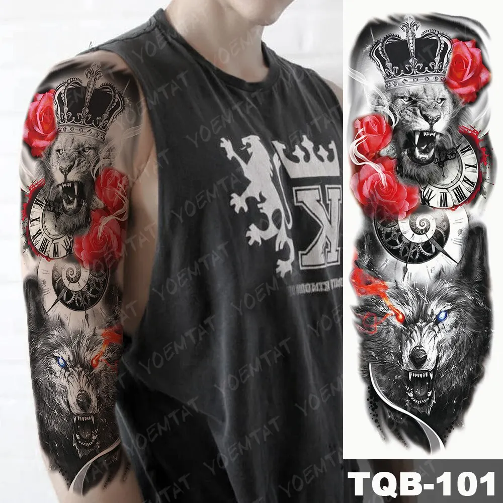 Sdrawing Arm Sleeve Tattoo Tiger Palm Lighthouse Waterproof Temporary Tatto Sticker Compass Beach Body Art Full Fake Tatoo Men