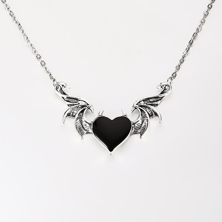 Devil Wings Heart Obsidian Necklace