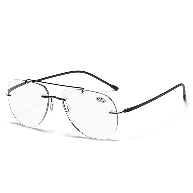 Titanium Alloy Double Bridge Pilot Rimless Photochromic Progressive Reading Sunglasses +0.75 To +4 See Near and Far