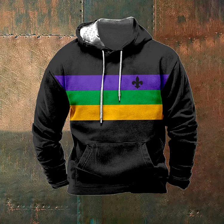 Men's Mardi Gras Printed Hooded Sweatshirt