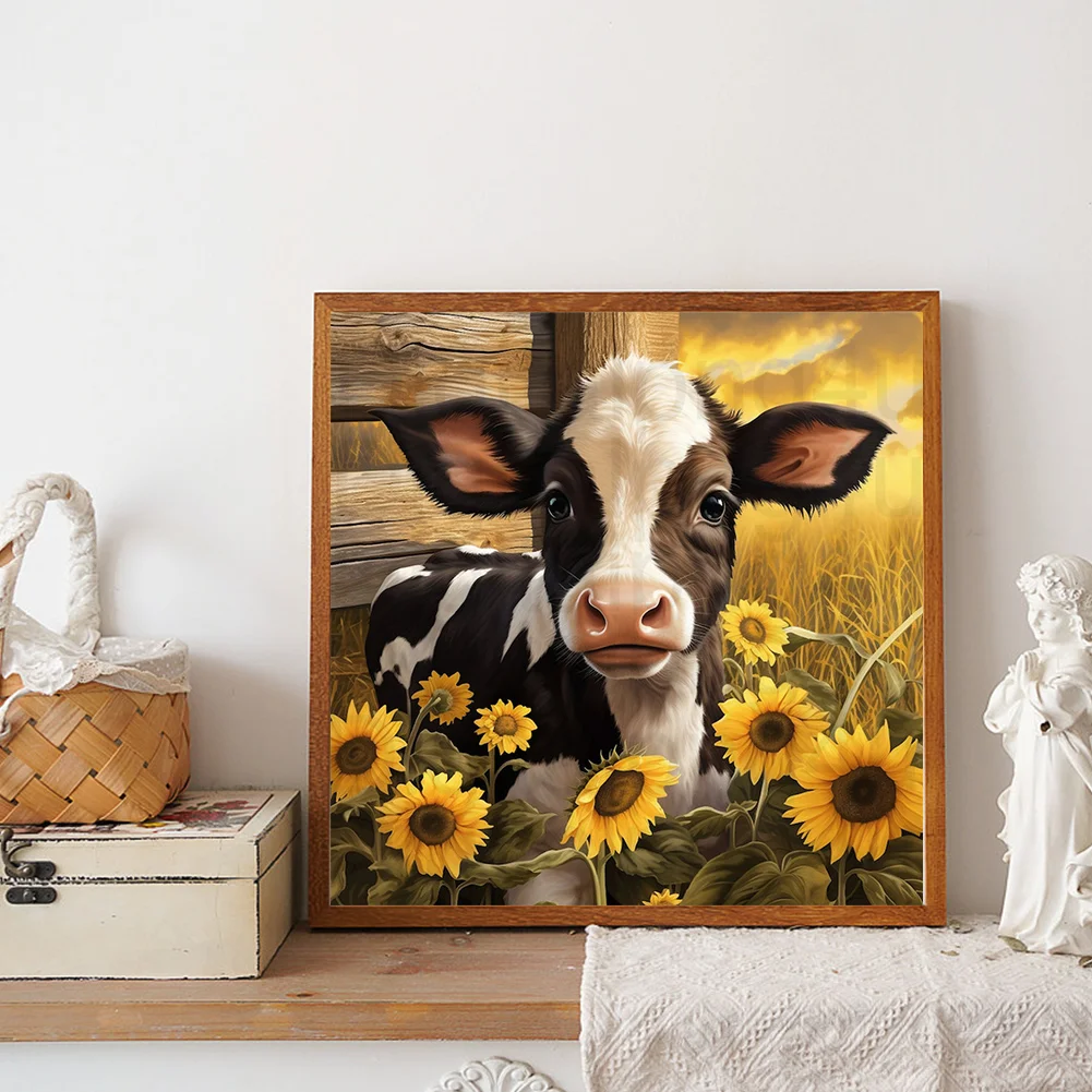 Diamond Painting - Full Round Drill - Sunflower Cow(Canvas|30*30cm)
