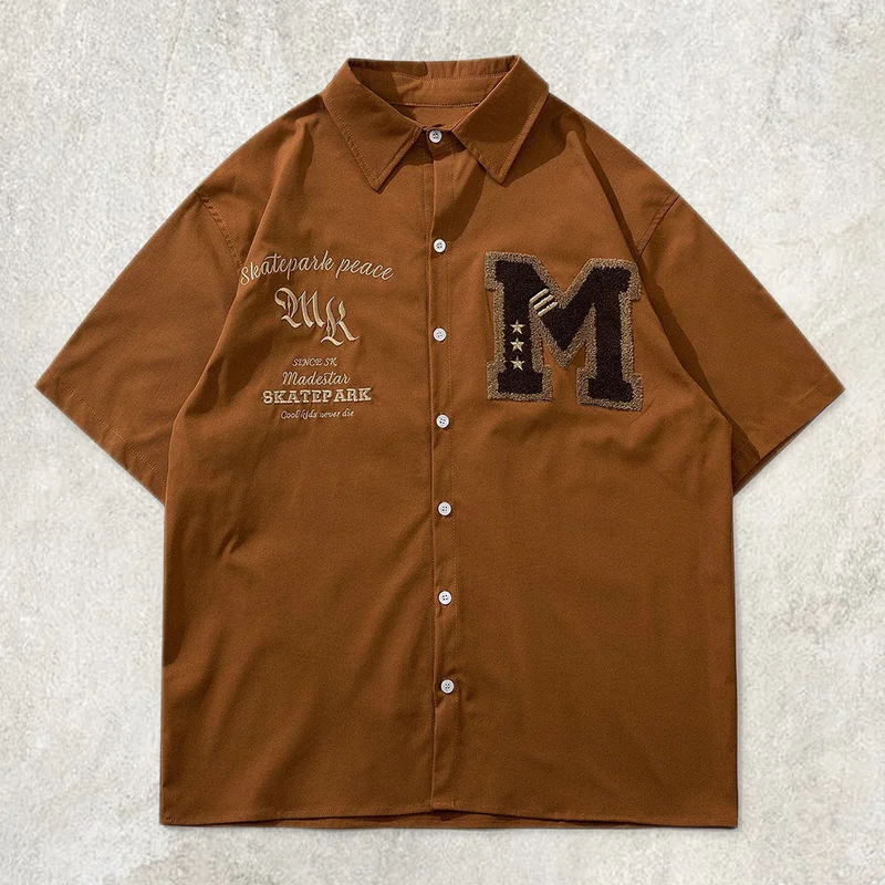 M Letter Embroidery Short Sleeve Shirt