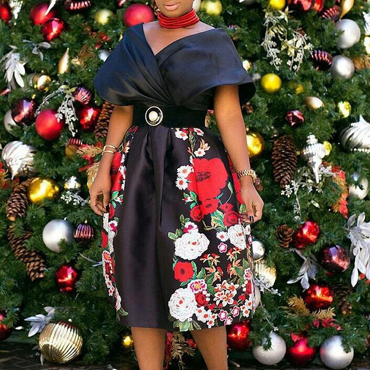 Floral Print V-Neck Loose Plus Size Midi Dress - IRBOOM Fashion Clothing