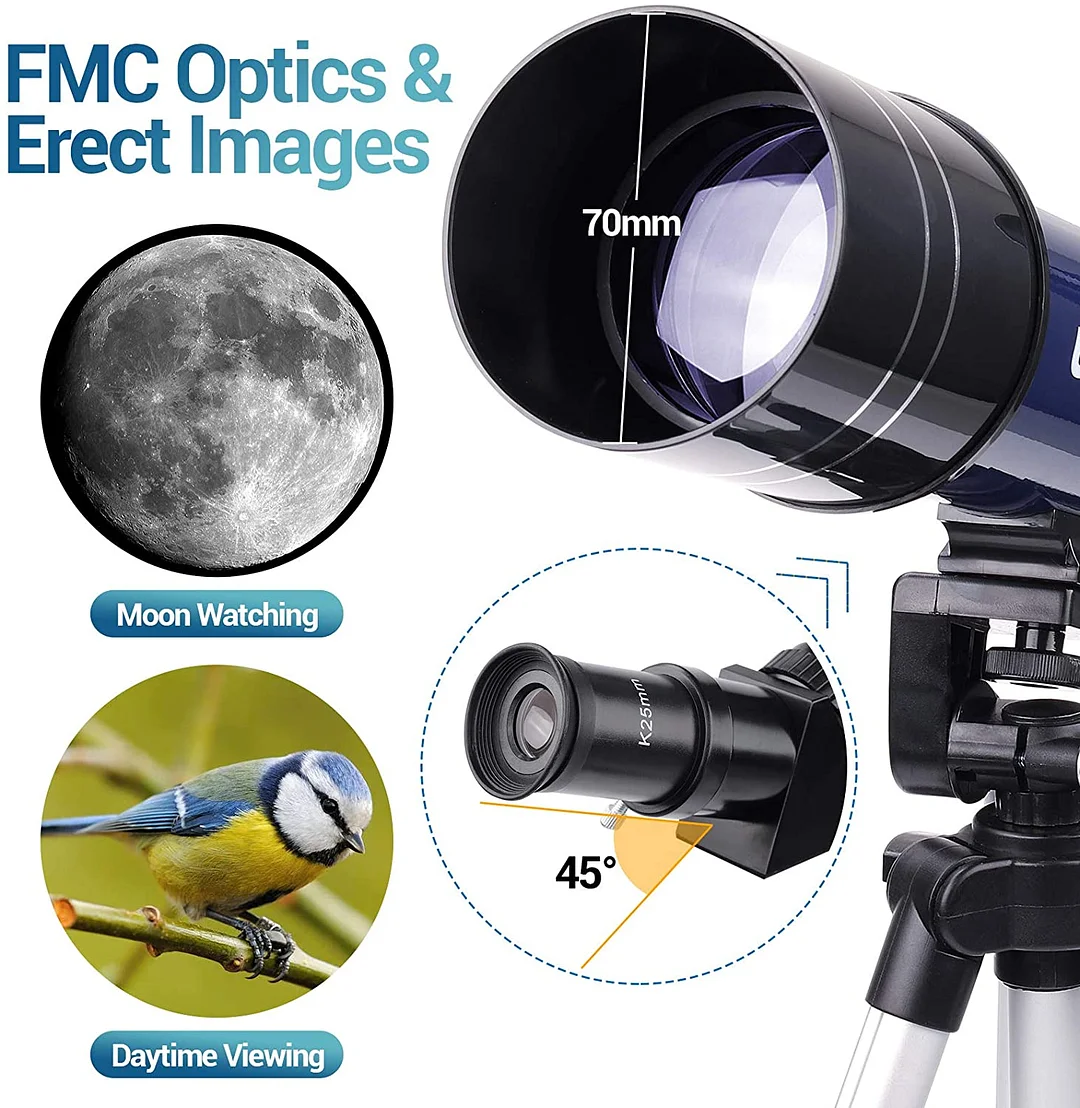 BEBANG Telescope for Adults Astronomy,70mm Aperture 400mm AZ Mount Refractor Telescope for Kids Beginners, Portable Telescope with Tripod,Carry Bag, Phone Adapter