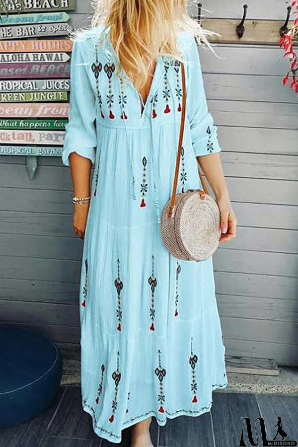 MidiSono - Printed V-neck String Maxi Dress