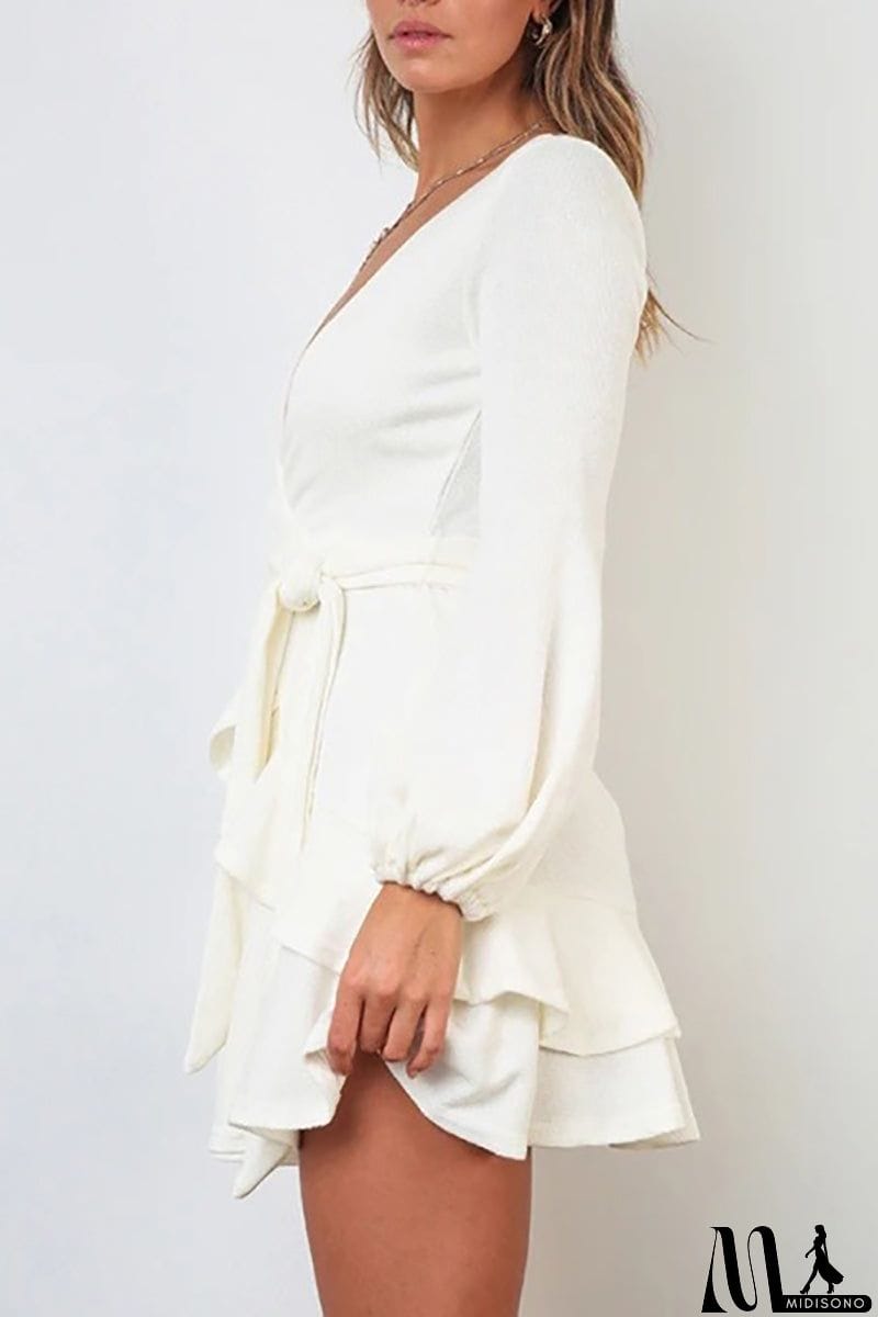 MidiSono - Long Sleeve Ruffle Wrap Knit Dress