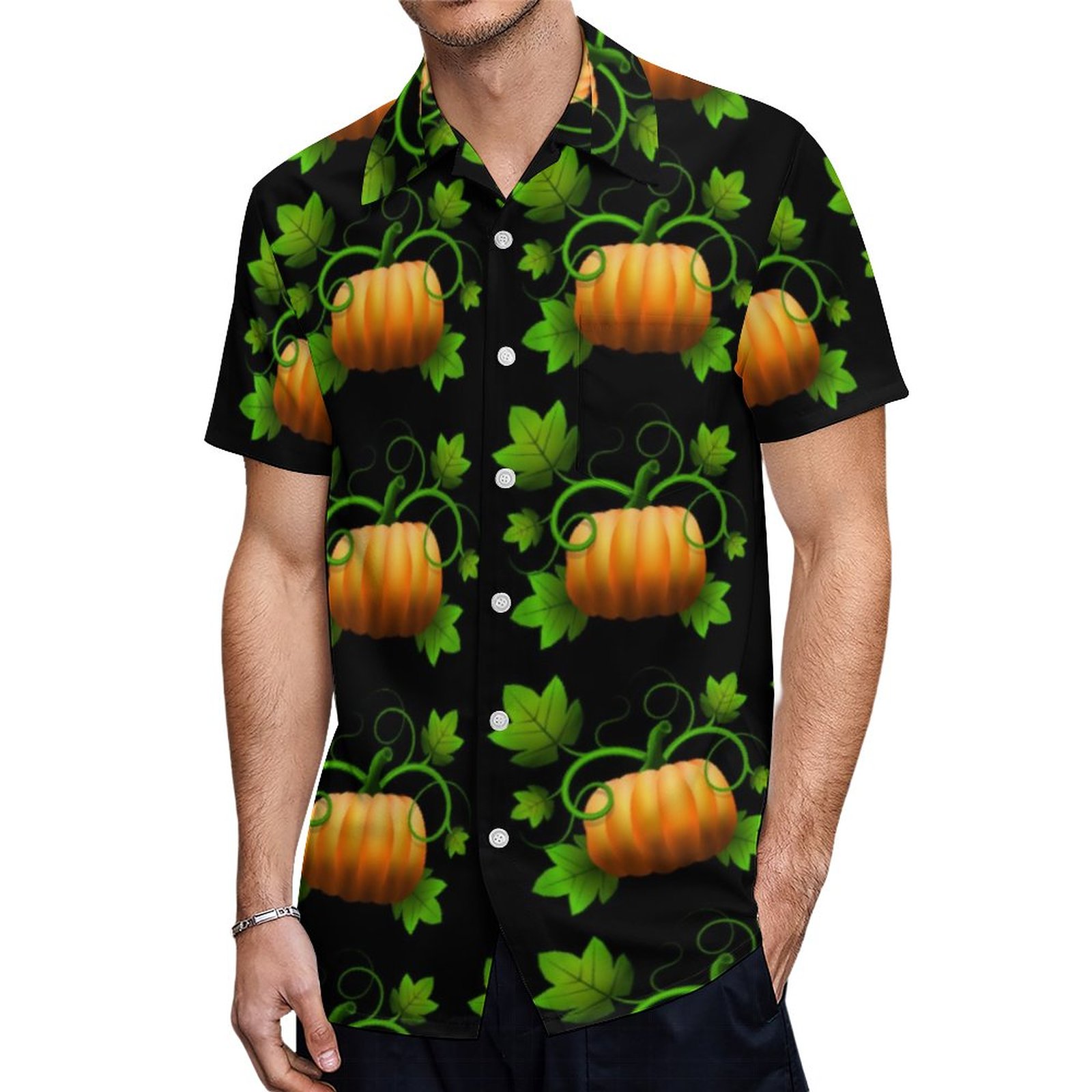 Pumpkins With Vines Thanksgiving Hawaiian Shirt Mens Button Down Plus Size Tropical Hawaii Beach Shirts