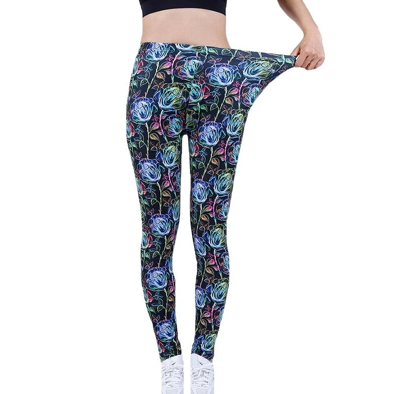 CUHAKCI Sexy Patch Print Legging Pencil Pants Female Fitness Jeggings Women Lady Streetwear Workout Trousers