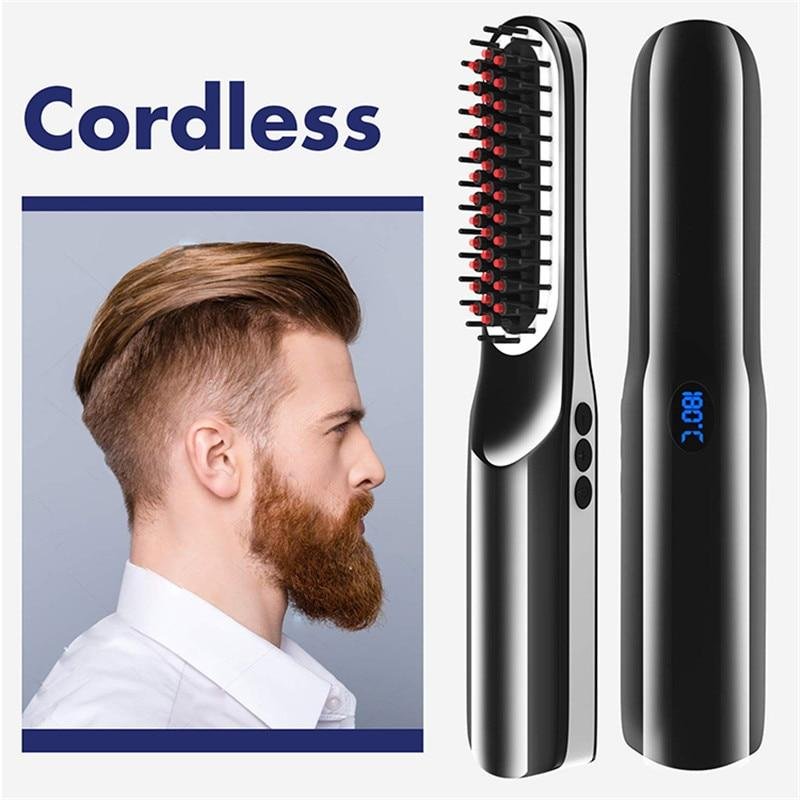 Cordless Wireless Beard Straightener Hair Comb Brush USB Rechargeable Anti Static Quick Heated Hair Straightening