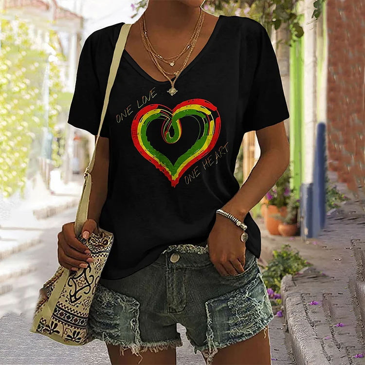 Vefave One Love One Heart Print Casual T-Shirt