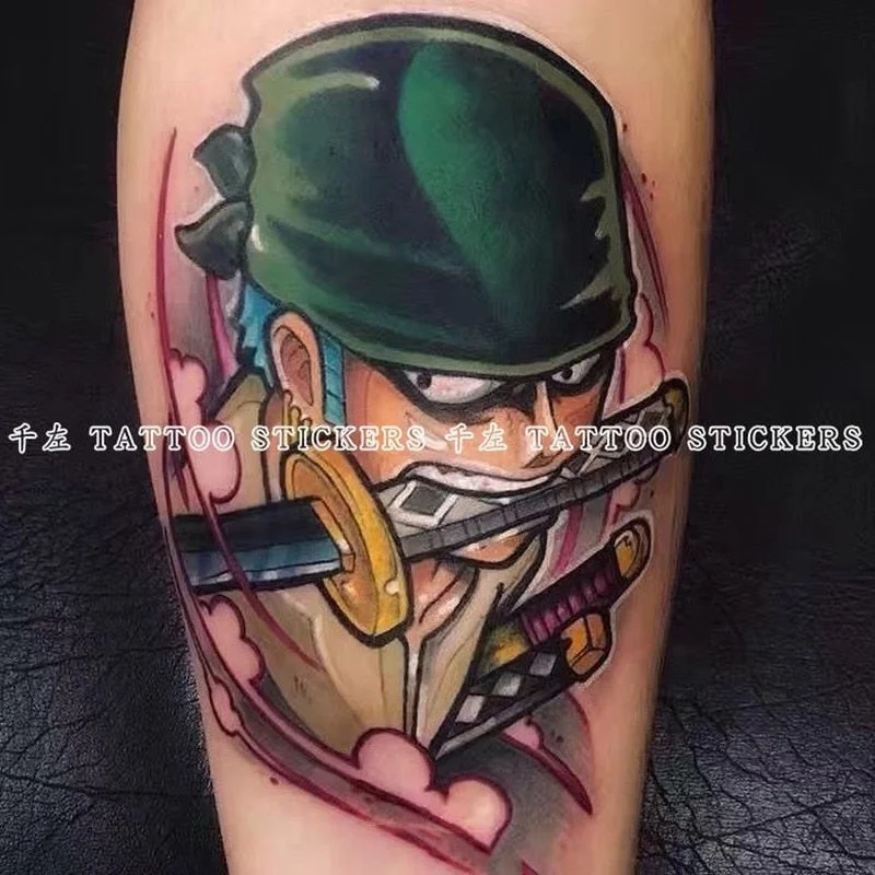 Japanese Anime Sauron Waterproof Long-lasting Arm Fake Tattoos Dark and Black Three Knives Tattoo Stickers for Men and Women