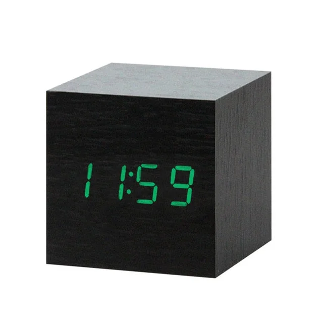 Wooden Digital LED Alarm Clock Voice Control USB/AAA Powered Electronic Table Clock Multifunction Temperature Desk Watch Decor