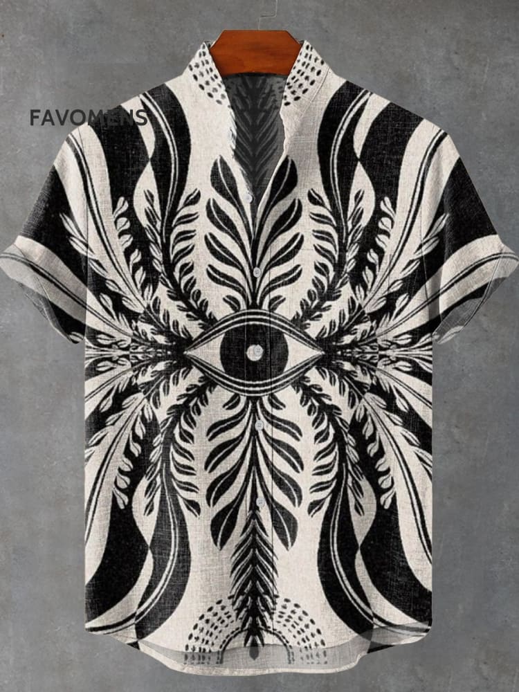 Vintage Black And White Eye Painting Art Print Casual 100% Cotton Shirt Multicolor / S