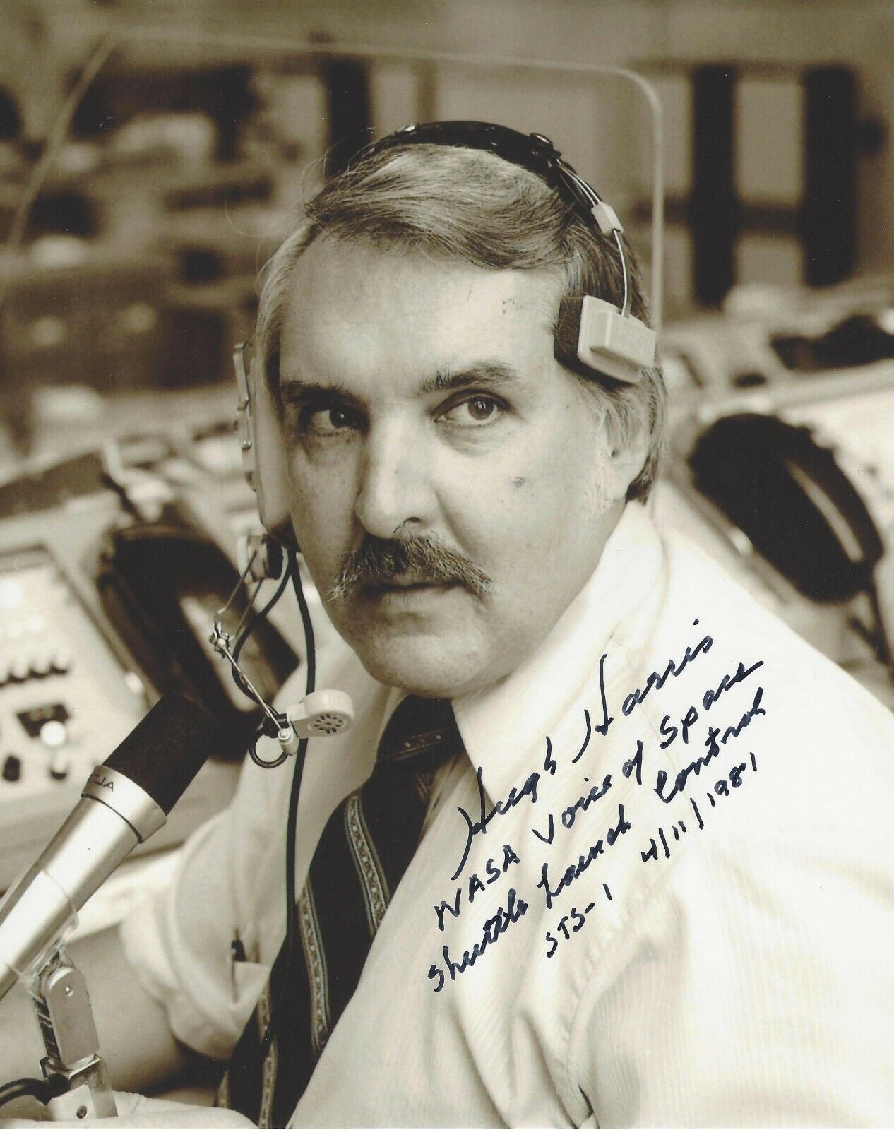 HUGH HARRIS - VOICE OF NASA SHUTTLE LAUNCH CONTROL - SIGNED 8x10 Photo Poster painting C w/COA