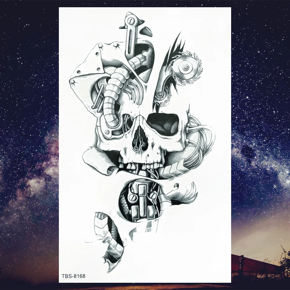 Sdrawing Henna Fake Temporary Tattoos For Men Women Black Creative Wolf Tattoo Sticker Geometric Tribe Owl Skeleton Tatoos Body Arms