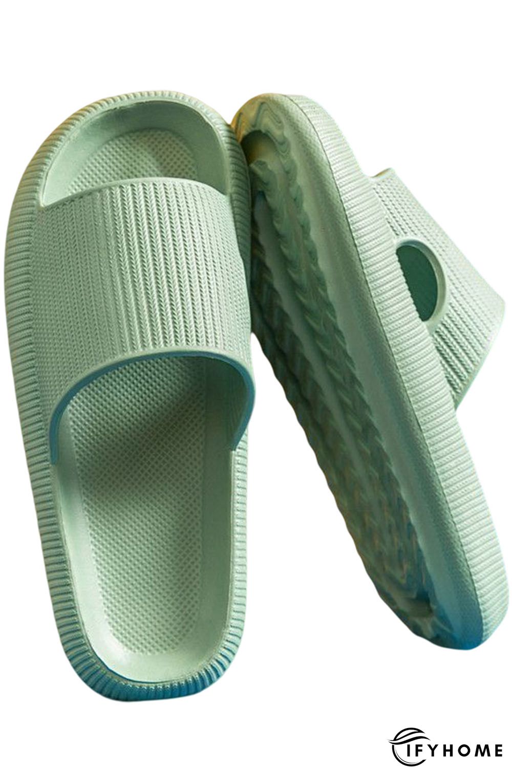 Green Hollow-out Thick Soled Slip On Slippers | IFYHOME