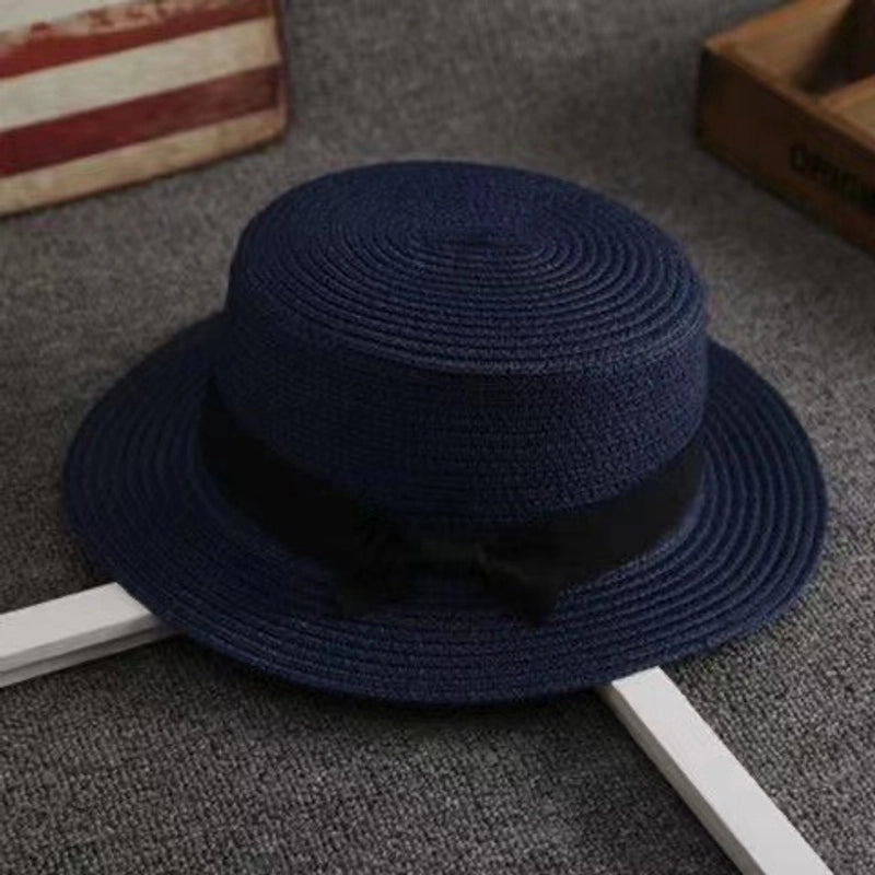 Straw Hat Summer Travel Bow Big Flat Top Hat Sunshade Sun Protection Retro Small Top Hat Beach Hat