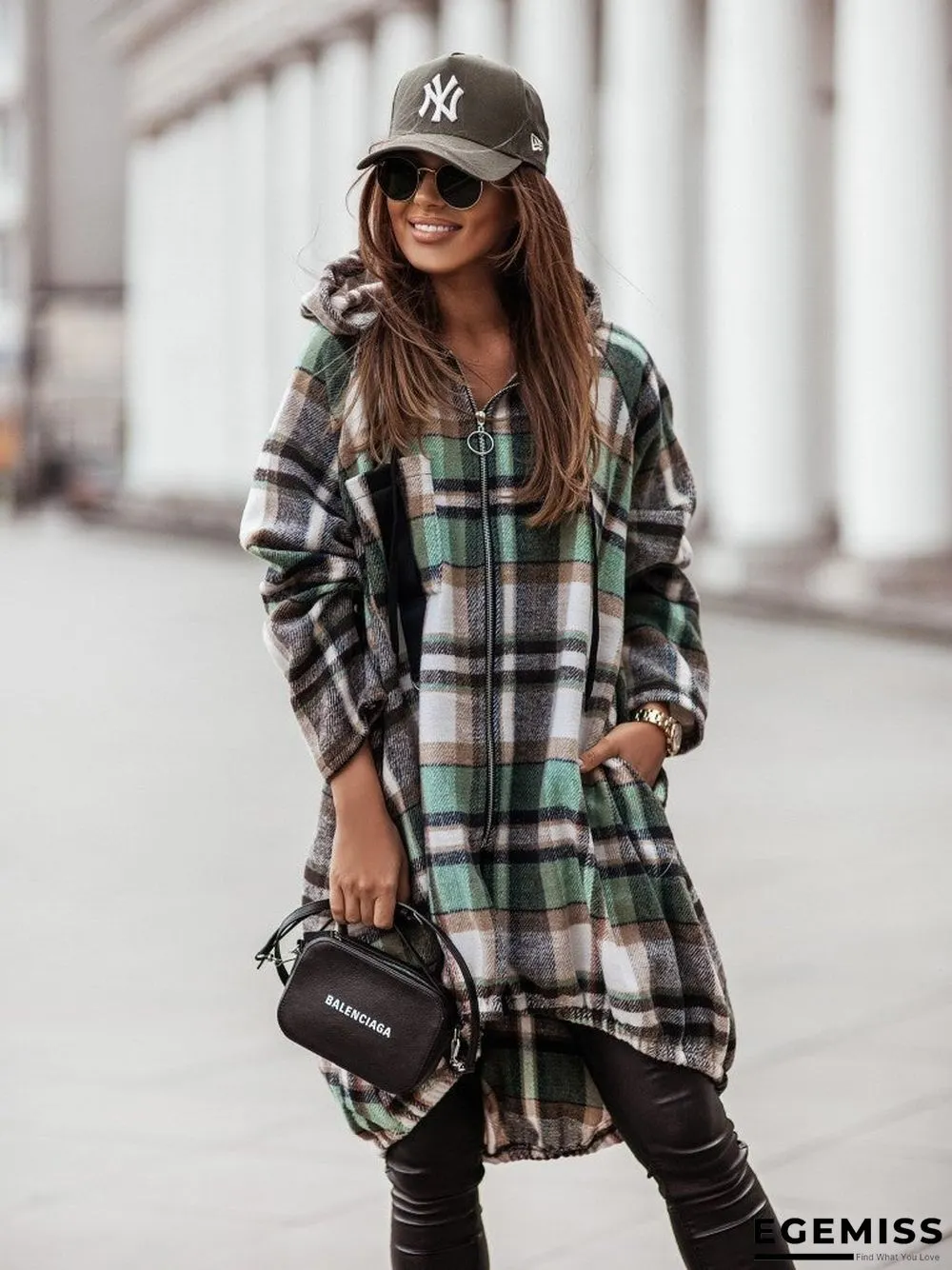 Casual Plaid Zip Long Sleeve Hooded Outerwear | EGEMISS