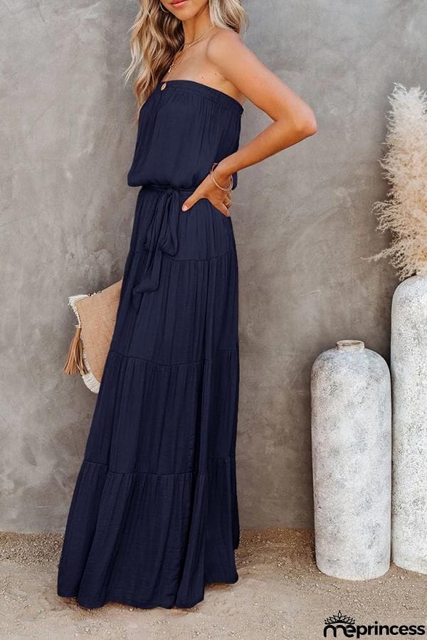 Bandeau Solid Color Maxi Dress