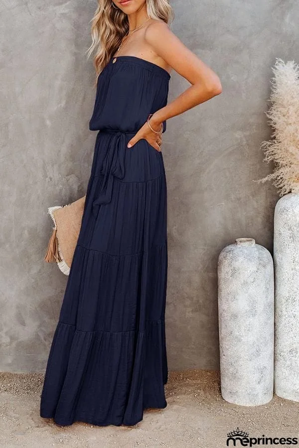 Bandeau Solid Color Maxi Dress