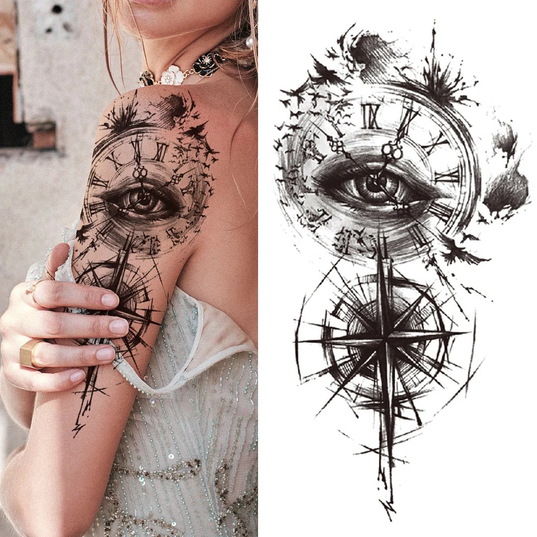 Sdrawing Flower Temporary Tattoos For Women Girls Black Lotus Arrow Arm Tattoo Sticker Fake Drearm Catcher Butterfly Tatoos Paste
