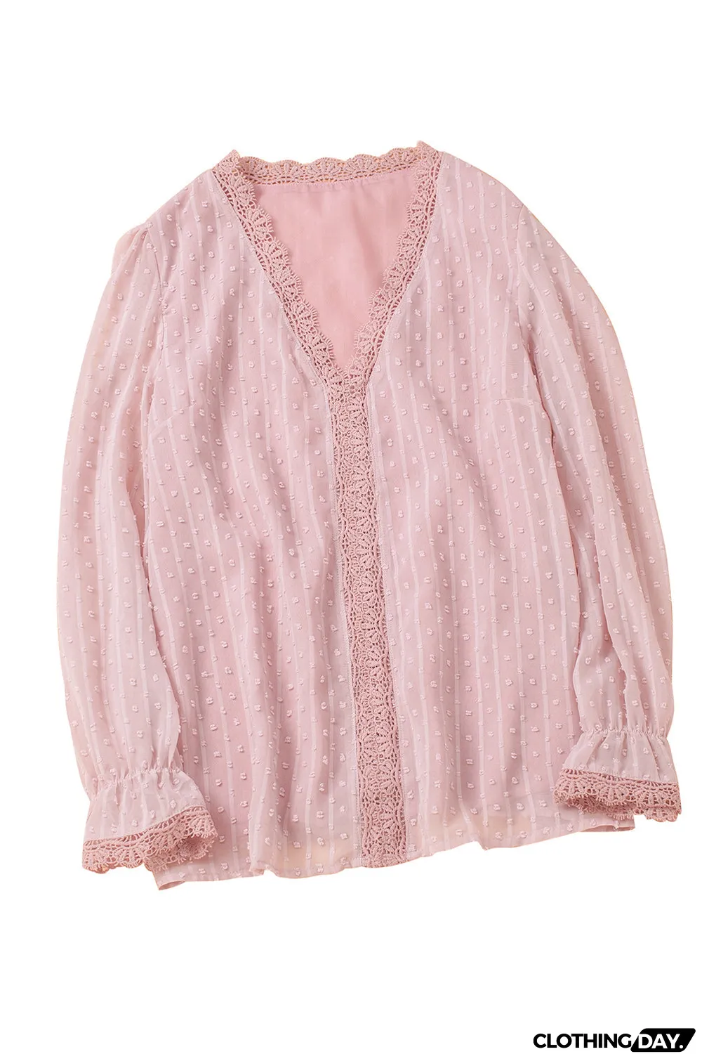 Elegant V-Neck Swiss Dot Lace Blouse