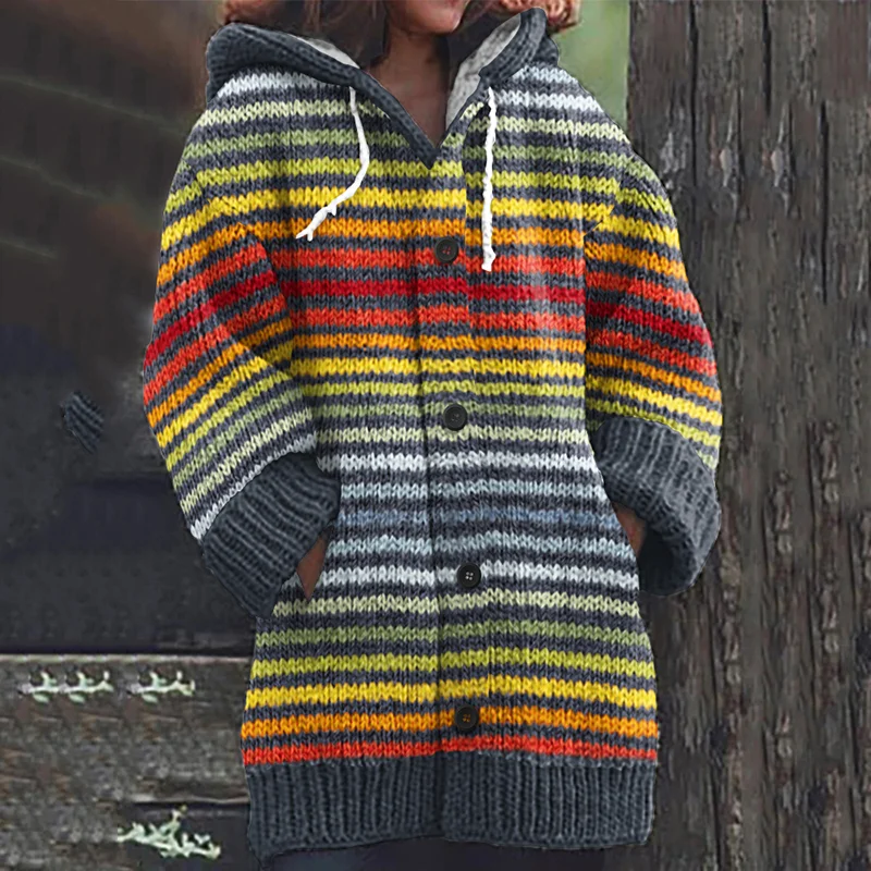 Vintage Rainbow Stripe Knit Jacquard Warmth Print Women's Sweater