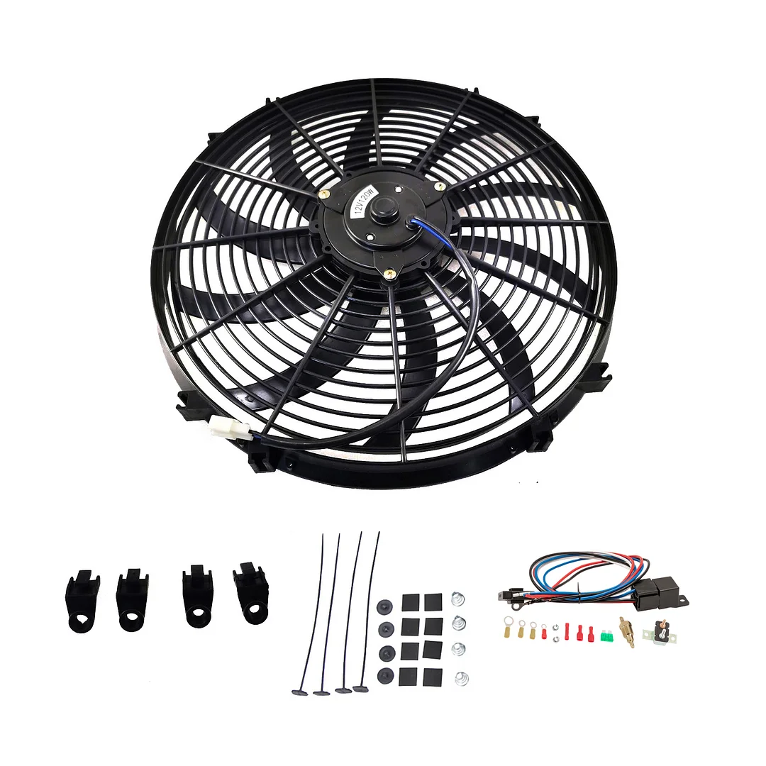 Alloyworks Universal Slim 16"Pull/Push Radiator Engine Bay Cooling Fan+Thermostat Relay Kit