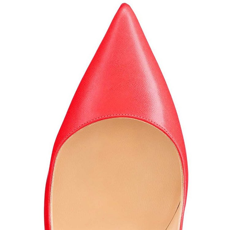 Coral Red Office Heels Pointy Toe Stilettos Pumps by FSJ |FSJ Shoes