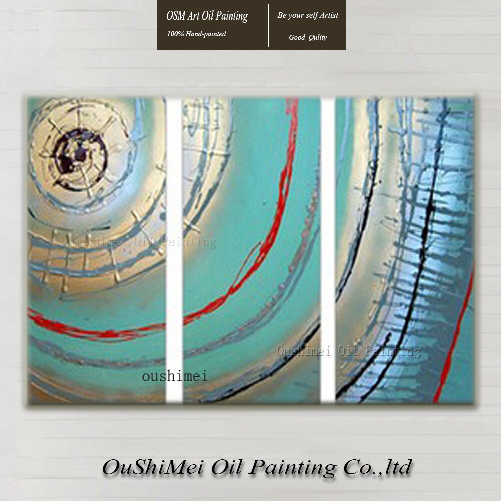 Hand Painted Frameless Picture On Canvas Blue Oil Painting Home Decorative Painting 3 Piece Abstract  Line Painting Wall Art
