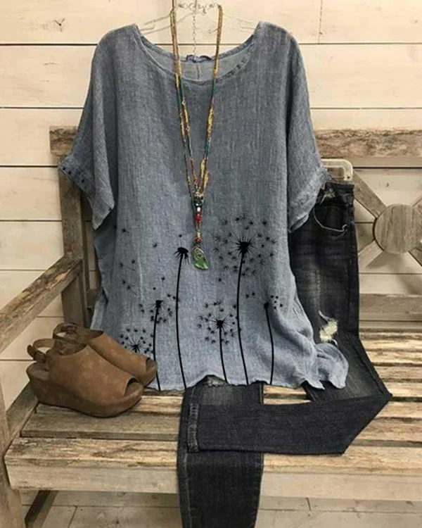 Casual Round Neck Half Sleeve Gray Blouse