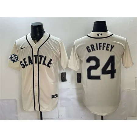 Youth Seattle Mariners #24 Ken Griffey Jr. Cream 50th Anniversary Alternate Baseball Jersey
