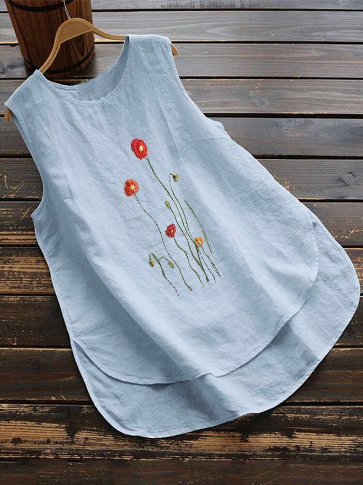 Flower Embroidered Sleeveless Tank Tops For Women P1659565