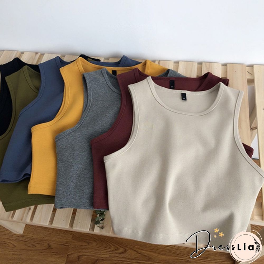 Summer New Ladies Retro Crop Top High Waist Slimming Stretch Slim Short Sleeveless Bottoming Top